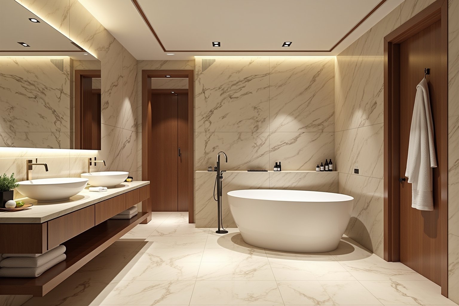 Beige marble luxury hotel bathroom